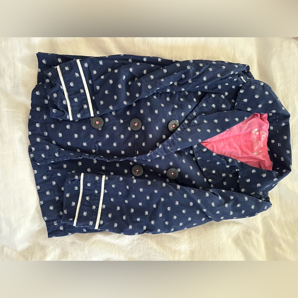 Blue Spring Trench w/ White Floral Pattern